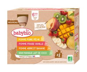 Babybio Multi-Parfums Gourdes Fruits Bébés 6+ Mois 4 Saveurs 8x90g