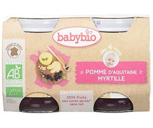 Babybio Petit Pot Pomme d'Aquitaine/Myrtille 4+ Mois 260 g - Lot de 3