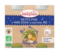 Babybio Repas Soir Pot Petits Pois Maïs Riz +6m Bio 2 x 200g