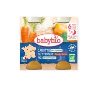 Babybio Petits Pots Bonne Nuit Carotte Potimarron Riz Bio 6 mois 2 x 200 g