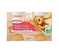 Babybio - Petits Pots Pêche d'Occitanie Pomme de Nouvelle Aquitaine 2x130 g - 4+ Mois - BIO