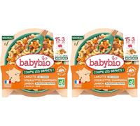 BABYBIO Plat Préparé Carottes, Coquillettes, Champignons, Jambon - 200g (Lot de 2)
