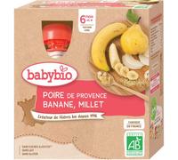 Babybio Poire Banane Millet 6 Mois et + Bio 4 Gourdes de 90 g - Petits pots bébé - Pharmacie en ligne LaSante.net
