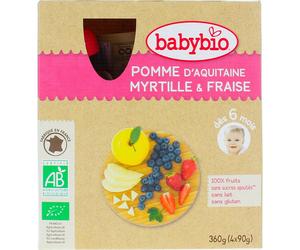 BabyBio Pomme Bleuets Myrtilles Fraise Bio 4x90 g