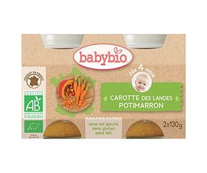 Babybio Purée de carottes et potimarron, dès 4 mois, certifié AB - Les 2 pots de 130g