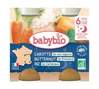 BABYBIO Repas de Dîner pour Bébé Bio Carotte Potiron Riz Dès 6 Mois 2x200 g