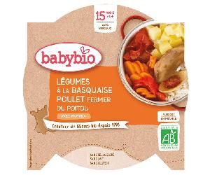 Babybio Repas Midi Assiette Légumes à la Basquaise Poulet Riz +15m Bio 260g
