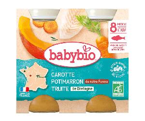 Babybio Repas Midi Pot Carotte Potimarron Truite +8m Bio 2 x 200g