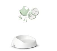 Babybjörn Ensemble repas, 8 pièces, Vert pastel + Rehausseur de Chaise, Blanc