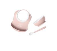 Coffret repas avec bavoir rose pastel