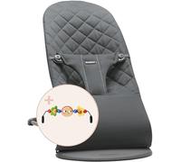 BabyBjörn Transat Bliss, Tissé, Matelassage Classique, Anthracite avec Arche de Jeux Yeux Espiègles