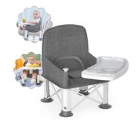 BabyBond Siège rehausseur de voyage pour bébé avec double plateau, chaise d'appoint portable améliorée pour table de salle à manger, chaise d'appoint stable et pliable pour intérieur/extérieur (gris)