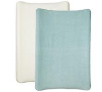 Babycalin - 2 Housses matelas à langer 50x70 cm Blanc/Bleu Vert - Housse matelas à langer Universelle en éponge 100% Coton - Bords élastiques - Housses de matelas à langer Facile à installer
