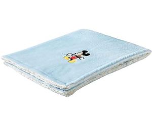 babyCalin - Disney Couverture bébé bi-matière 75 x 100 cm - Mickey Bleu ciel/Blanc