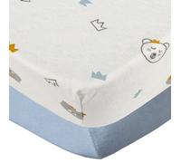 Babycalin - Drap housse 70x140 cm - Lot de 2 - Ours / Bleu - draps housse bébé en coton