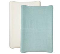 Babycalin - Housse pour matelas à langer Blanc / Bleu Vert - Lot de 2 - Eponge - Housse matelas à langer 50x70 cm