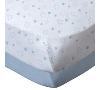 BabyCalin Lot de 2 draps housse Jersey coton 60x120x15 cm Étoile bleue + uni bleu certifié OEKO-TEX