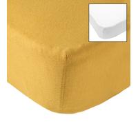 Babycalin Lot de 2 draps housse 60x120x15cm Moutarde/Blanc certifié OEKO-TEX