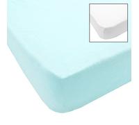 BABYCALIN Lot de 2 draps housse 70x140cm Blanc/turquoise