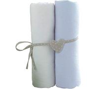 Babycalin Draps-housses bébé Lot de 2 - Blanc/Bleu ciel - 60 x 120 cm - Certifié OEKO-TEX