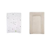 babyCalin Matelas à Langer Luxe Etoile Gris 50 x 70 cm - Avec toise imprimée & Housse de Matelas à Langer en éponge Taupe 50 x 70 cm