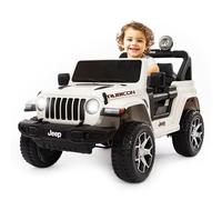Babycar Jeep ® Wrangler Rubicon 2 Places 12 V avec siège en Cuir pour Enfants (Blanc) Voiture Electrique Enfants 2 Places Portes ouvrables avec télécommande 2,4 GHz Soft Start Full Optional