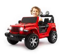 Babycar Jeep ® Wrangler Rubicon 2 Places 12 V avec siège en Cuir pour Enfants (Rouge) Voiture Electrique Enfants 2 Places Portes ouvrables avec télécommande 2,4 GHz Soft Start Full Optional