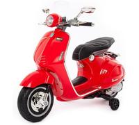 BabyCar Vespa Electrique Enfants | Moto Electrique Enfants 12V Style Vespa 946 avec Lumières, Sons Intégrés, MP3/USB et Roues Stabilisateur | 2 Moteurs de 25W avec Accélérateur à Pédale | Rouge