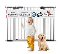 BabyDan Grille de porte/barrière d'escalier à fixer - 105,5 à 112,8 cm - Fabriquée au Danemark et certifiée TÜV GS - Couleur : argenté/noir