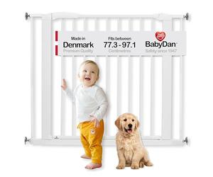 BabyDan Swing Shut - Barrière de Sécurité pour Bébé et Animaux, Montée sur Pression, 77,3-97,1 cm, Blanc, Fabriqué au Danemark