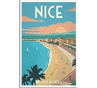 BABYDC Art mural en toile Côte d'azur vintage voyage affiche toile mur art salon imprime photo Sans cadre(40x60cm)