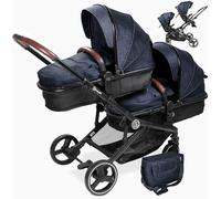 babyGO Poussette 3 en 1 pour jumeaux - Poussette frère et sœur pour bébé - Poussette jumelle pour 2 enfants avec de nombreux accessoires (gris anthracite chiné, sans nacelle)