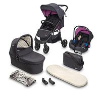BABYGO Poussette 3 en 1 Styles - Siège sport et nacelle séparés et nacelle de voiture - Sac à langer/housse de pluie/matelas - Rose
