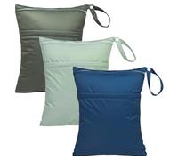 Babygoal Sacs pour Couches en Tissu de bébé, Sacs de Voyage lavables, Sac de Plage, Piscine, Sac de Sport pour Maillots de Bain et vêtements humides avec Deux Poches zippées, Vert Olive et Haricot et