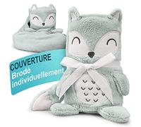 Babykajo Couverture Bébé Personnalisable - 2-en-1 Peluche & Couverture - Broderies Nom & Date de Naissance - Genre Neutre - Idée Cadeau Baby Shower - 75x100cm, En Polyester - Renard