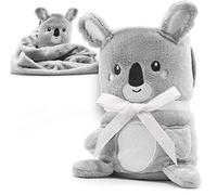 Babykajo Couverture Bébé Personnalisable - 2-en-1 Peluche & Couverture - Broderies Nom & Date de Naissance - Genre Neutre - Idée Cadeau Baby Shower - 75x100cm, en Polyester