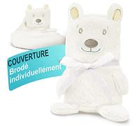 Babykajo Couverture Bébé Personnalisable - 2-en-1 Peluche & Couverture - Broderies Nom & Date de Naissance - Genre Neutre - Idée Cadeau Baby Shower - 75x100cm, en Polyester - Ours