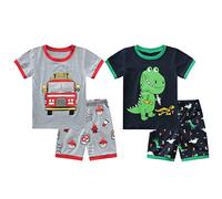 Babylike Ensemble De Pyjamas - Paquet de 4 - Garçon， 100% de Coton (Groupe d’âge : 2-10 Ans)，4-Piece Pajama Set Bébé Garçon(Firetruck-Dinosaure-Short-4 pièces,4 Ans)