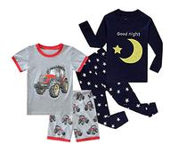 Babylike Ensemble De Pyjamas - Paquet de 4 - Garçon， 100% de Coton (Groupe d’âge : 2-10 Ans)，4-Piece Pajama Set Bébé Garçon(Moon-Short - Tracteur - 4 pièces,8 Ans)