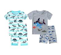 Babylike Ensemble De Pyjamas - Paquet de 4 - Garçon， 100% de Coton (Groupe d’âge : 2-10 Ans)，4-Piece Pajama Set Bébé Garçon(Dinosaure-Requin-Court-4 pièces,4 Ans)