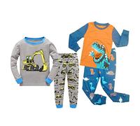 Babylike Ensemble De Pyjamas - Paquet de 4 - Garçon， 100% de Coton (Groupe d’âge : 2-10 Ans)，4-Piece Pajama Set Bébé Garçon(Chariot élévateur-Dinosaure-4 pièces,8 Ans)
