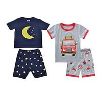 Babylike Ensemble De Pyjamas - Paquet de 4 - Garçon， 100% de Coton (Groupe d’âge : 2-10 Ans)，4-Piece Pajama Set Bébé Garçon(camion-lune-court-4-pièces,6 Ans)