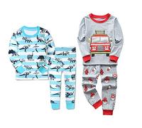 Babylike Ensemble De Pyjamas - Paquet de 4 - Garçon， 100% de Coton (Groupe d’âge : 2-10 Ans)，4-Piece Pajama Set Bébé Garçon(camion-dinosaure-4-pièces,3 Ans)