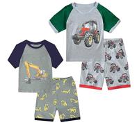 Babylike Pyjama Été Court Dinosaure Lune Tracteur Deux-pièces, Garçons et Filles, 100% Coton (2-11 Ans)(Excavatrice/Tracteurs, 10-11 Ans)