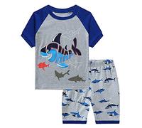 Babylike Pyjama Été Garçon, Court de Dinosaure Lune Tracteur, Deux-pièces en Coton pour Garçons et Filles (2-11 Ans)
