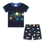 Babylike Pyjama Été Garçon, Court de Dinosaure Lune Tracteur, Deux-pièces en Coton pour Garçons et Filles (2-11 Ans)(Espace,7 Ans)