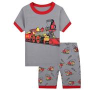Babylike Pyjama Été Garçon Court de Dinosaure, Lune, Tracteur - Deux-pièces en Coton pour Graçons et Filles (2-11 Ans) (Le Train, 6-7 Ans)