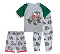 Babylike Pyjama Été Garçon Fille, Court Dinosaure Lune Tracteur, Deux-Pièces 100% Coton (2-11 Ans, Ensemble Trois Pièces Tracteur, 2-3 Ans)