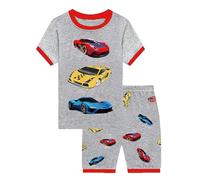 Babylike Pyjama ete Garcon, Pyjama Court de Dinosaure Lune Tracteur etc. Pyjama Deux-pièce, graçons et Filles, 100% de Coton (Groupe d’âge : 2-11 Ans)(Voitures de Course,5-6 Ans)