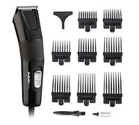 Babyliss 7755U Tondeuse à cheveux pour homme, lames tranchantes en acier inoxydable, 8 guides de peigne, alimentation secteur, coiffures à la maison, peigne inclus, lisse et précis, noir